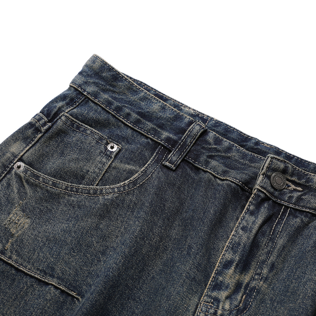 Vintage Washed Wide-Leg Cargo Denim Pants - Kaizo-Ku