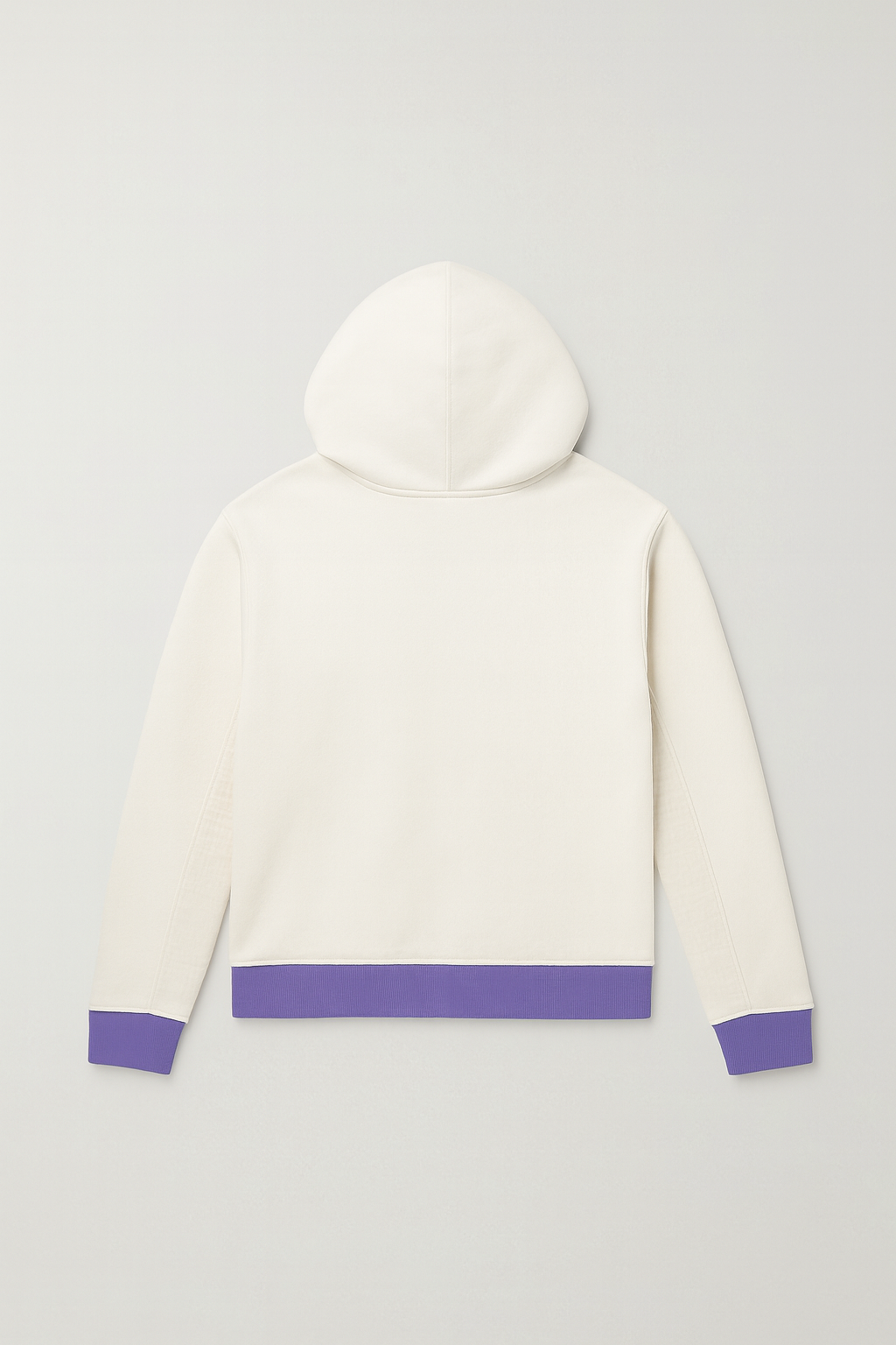Hoodie Luffy Prestige en coton épais 100%, avec finitions violettes et capuche doublée, présenté de dos.