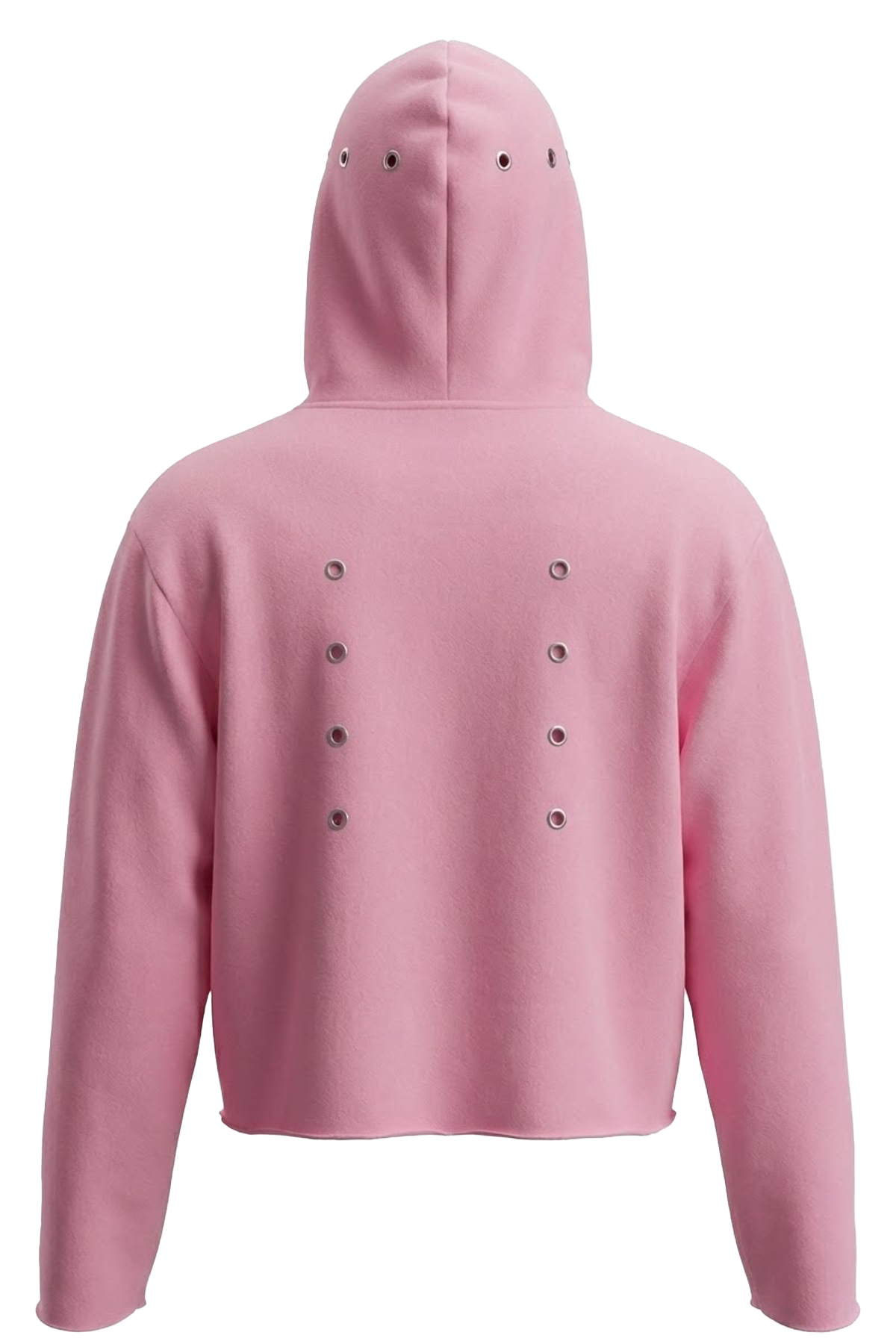 Hoodie rose streetwear inspiré Dragon Ball Z vu de dos, coupe cropped, coton épais 460g, œillets métalliques signature Majin