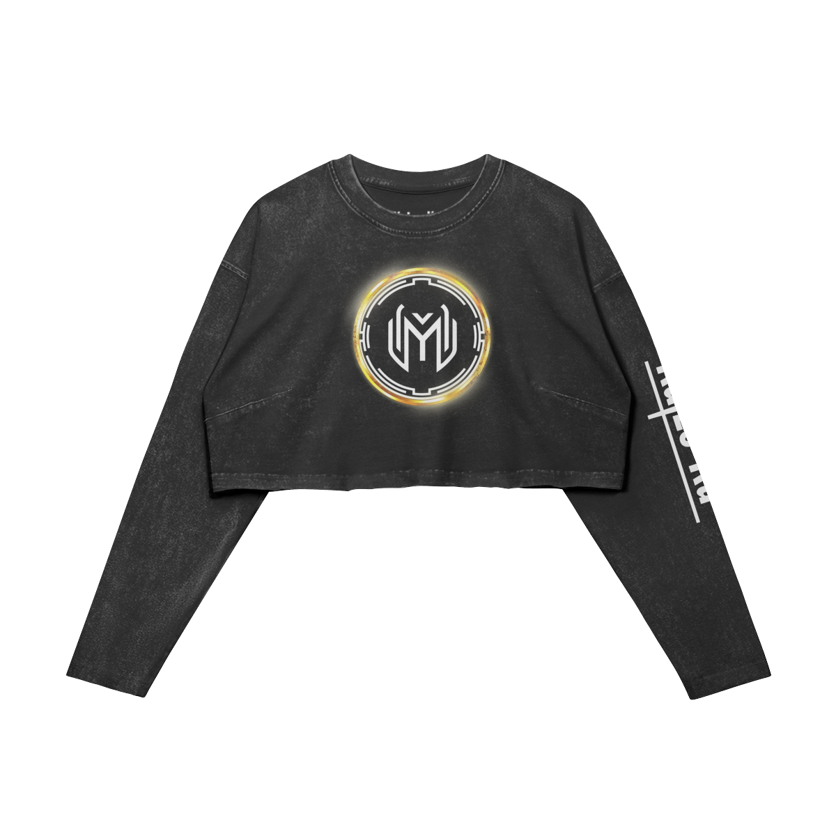 Vue de face du Light Bringer Long Sleeve Crop Top porté par un modèle. Le logo lumineux "Light Bringer" est parfaitement visible au centre, apportant une touche de style et d’inspiration. Les manches longues offrent un confort supplémentaire, et la coupe crop ajoute une touche féminine et streetwear.