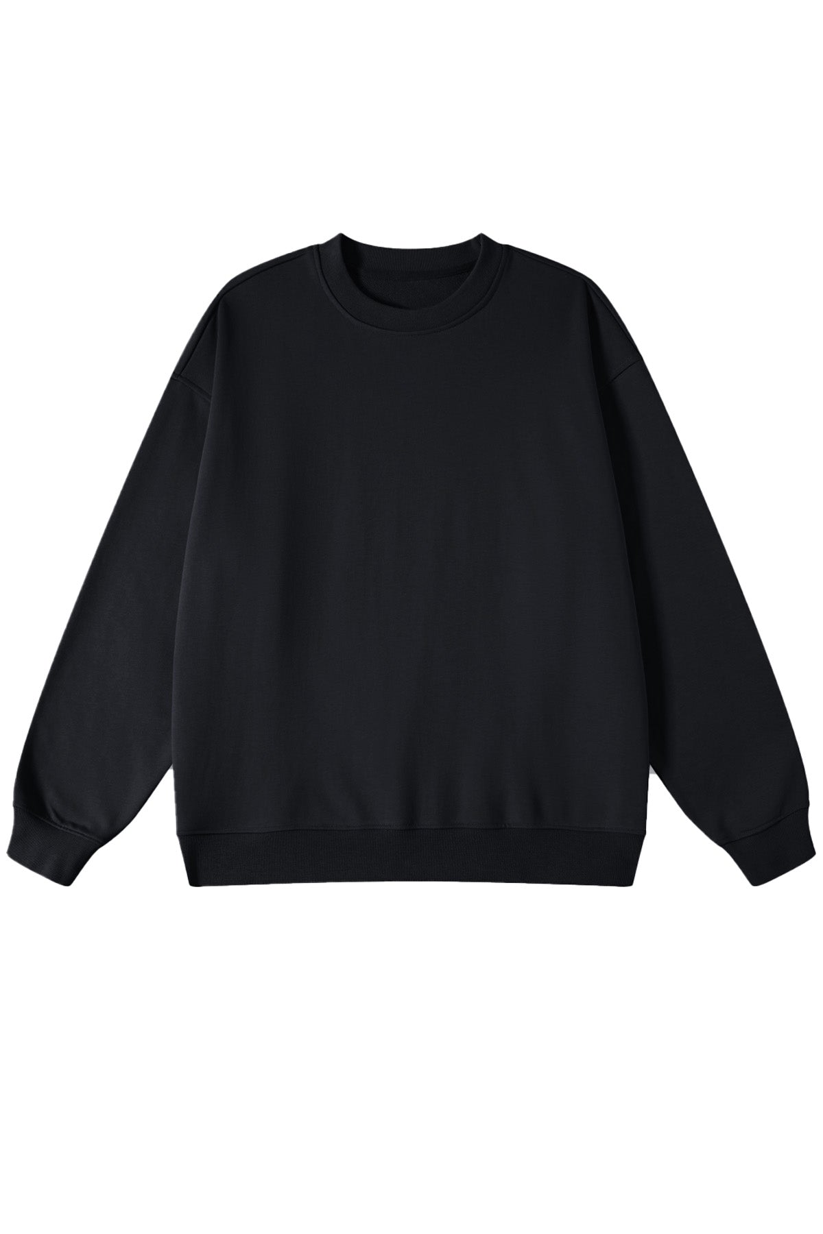 A sleek black sweatshirt with a clean front design, offering a minimalist yet bold streetwear vibe for everyday styling.