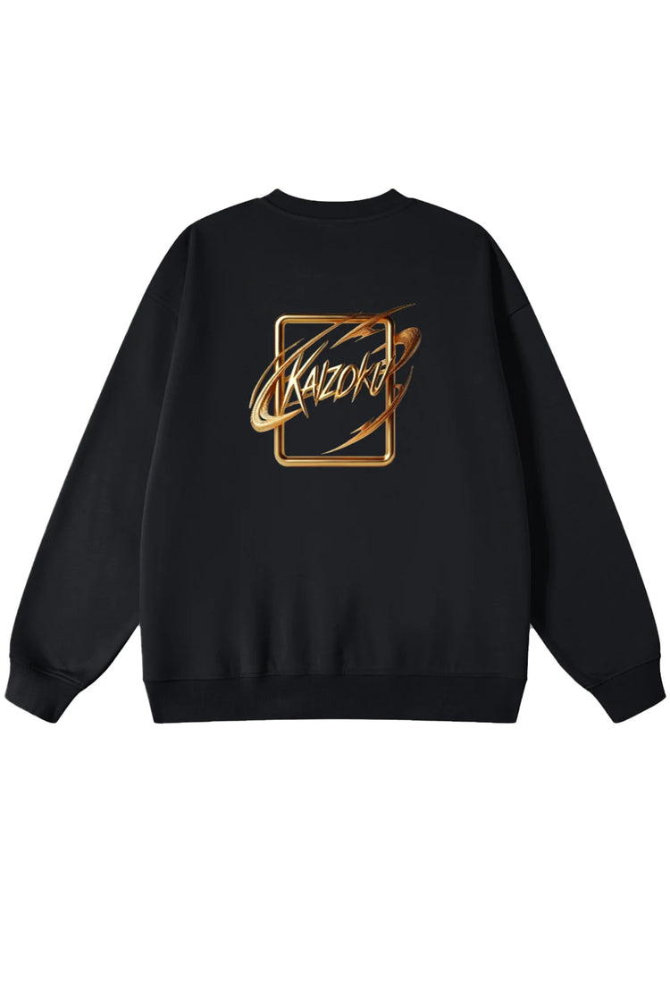 Kaizo-Ku sweatshirt featuring a bold gold logo on the back, designed for urban streetwear enthusiasts.