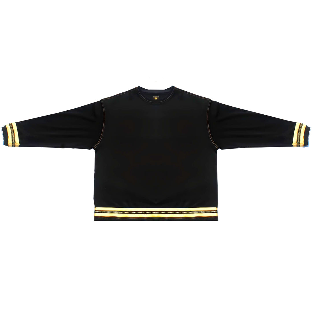 Flat view of the oversized black and gold caftan long sleeves t-shirt