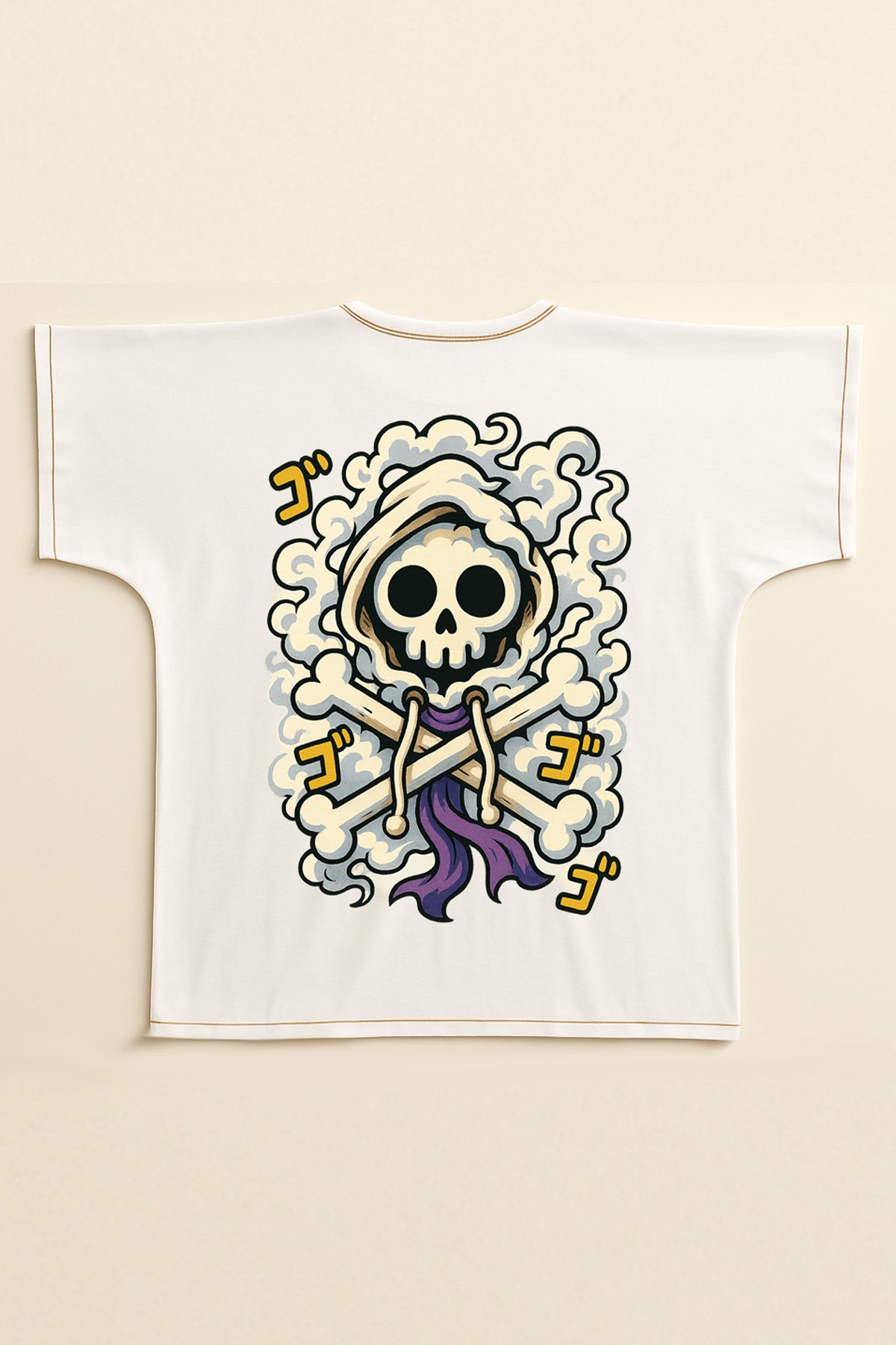 T-shirt Kaizo-Ku blanc oversize à plat montrant l’imprimé dos Gear Five