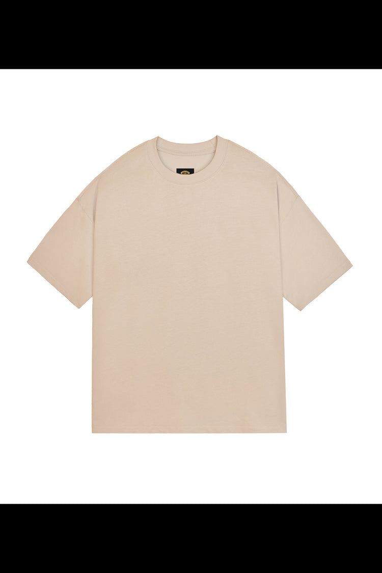 T-shirt beige oversize à plat, face unie sans imprimé, coton premium