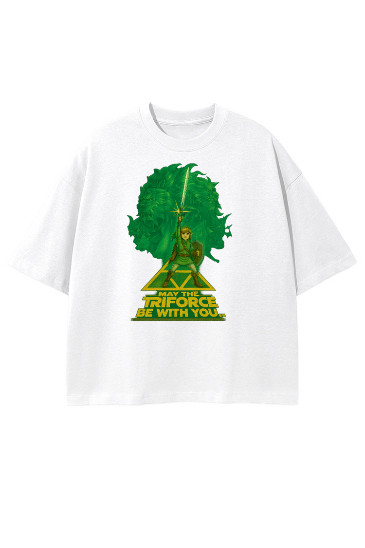 T-shirt blanc oversize Zelda Star Wars, impression verte Link et Triforce.