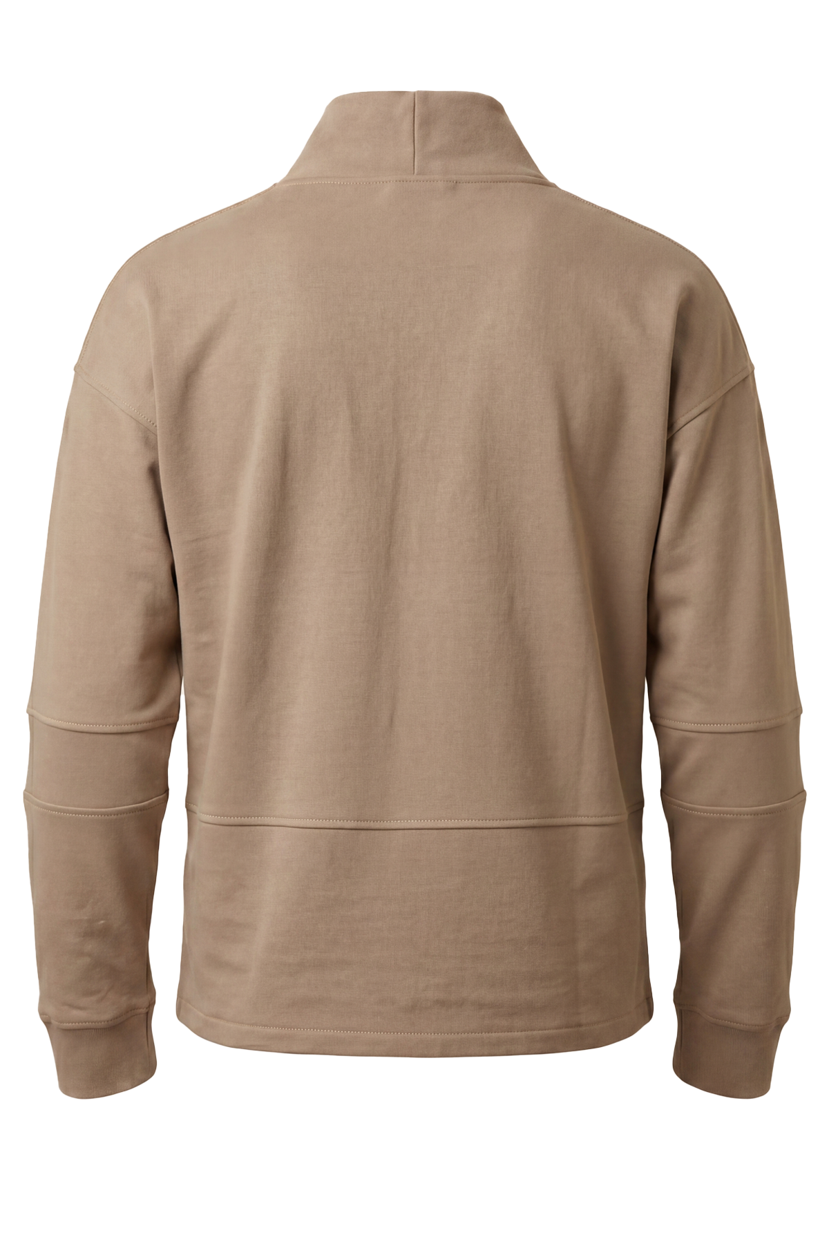Vue dos du t-shirt manches longues style kimono beige, coupe fluide avec épaules larges et finition minimaliste