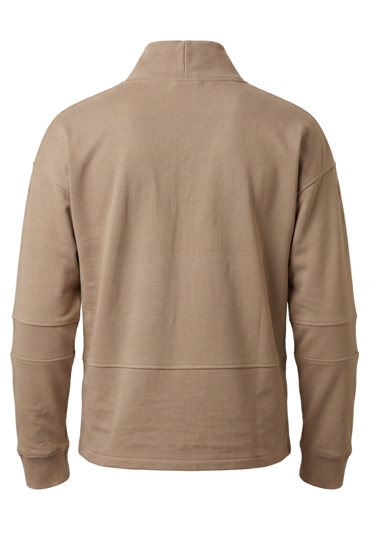 Vue dos du t-shirt manches longues style kimono beige, coupe fluide avec épaules larges et finition minimaliste
