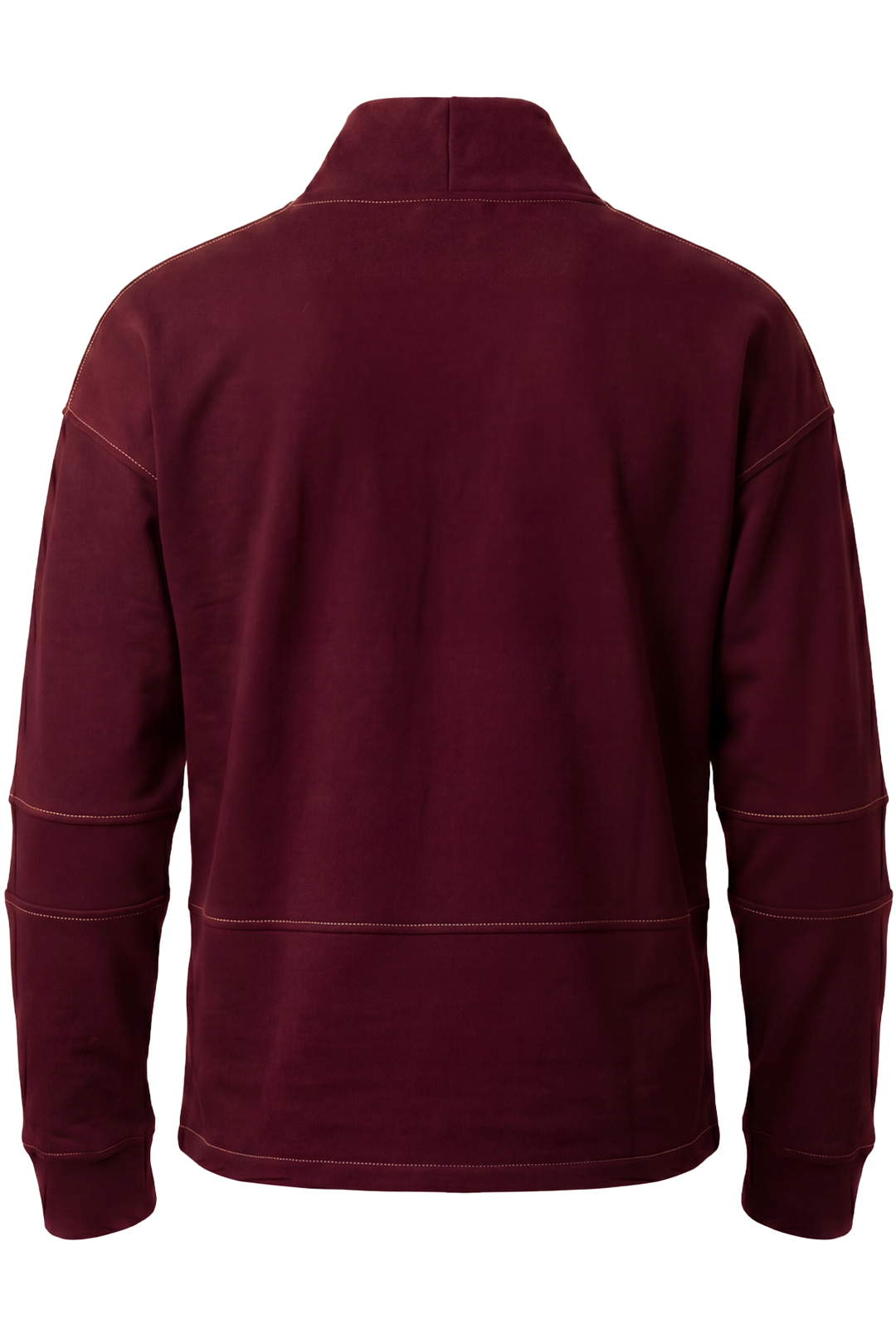 Vue arrière du t-shirt manches longues bordeaux style kimono avec coupe large et lignes épurées