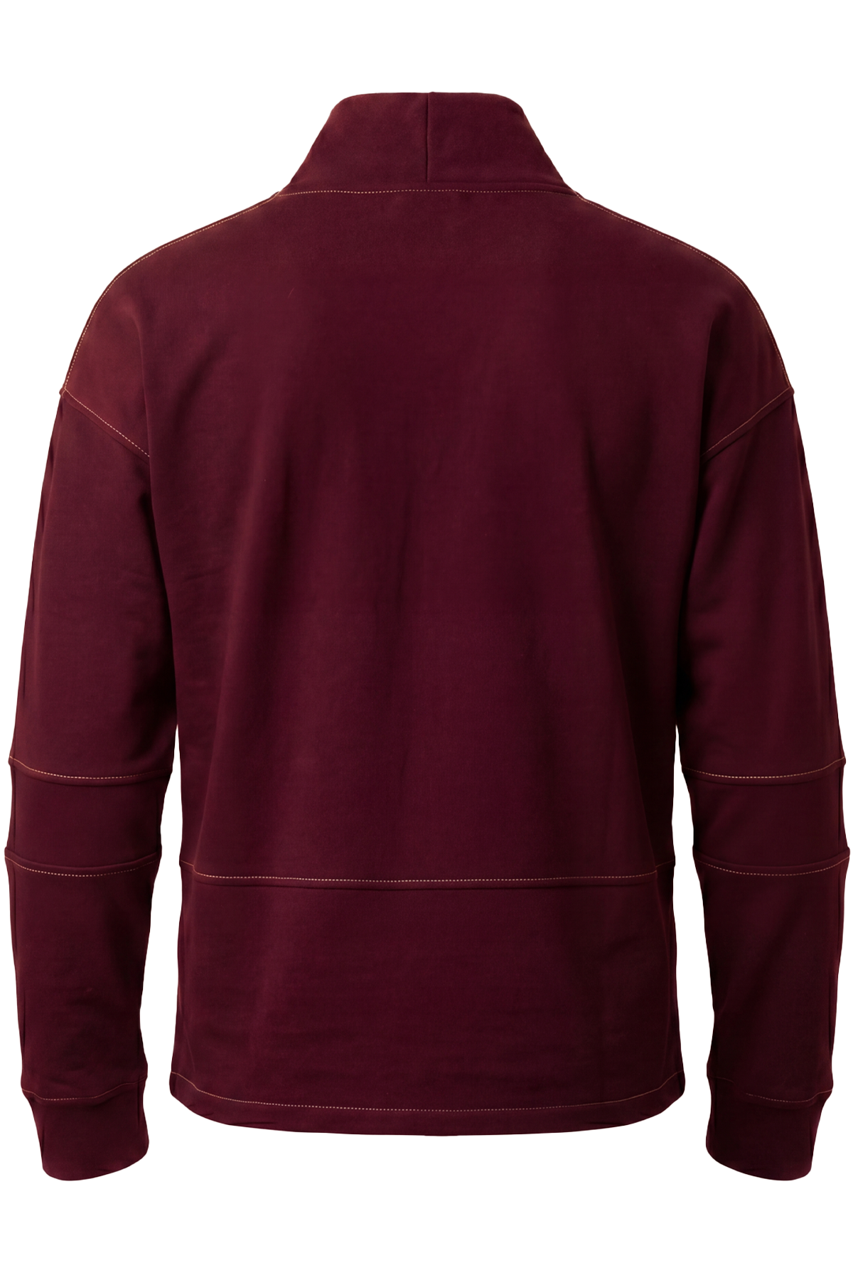 Vue arrière du t-shirt manches longues bordeaux style kimono avec coupe large et lignes épurées
