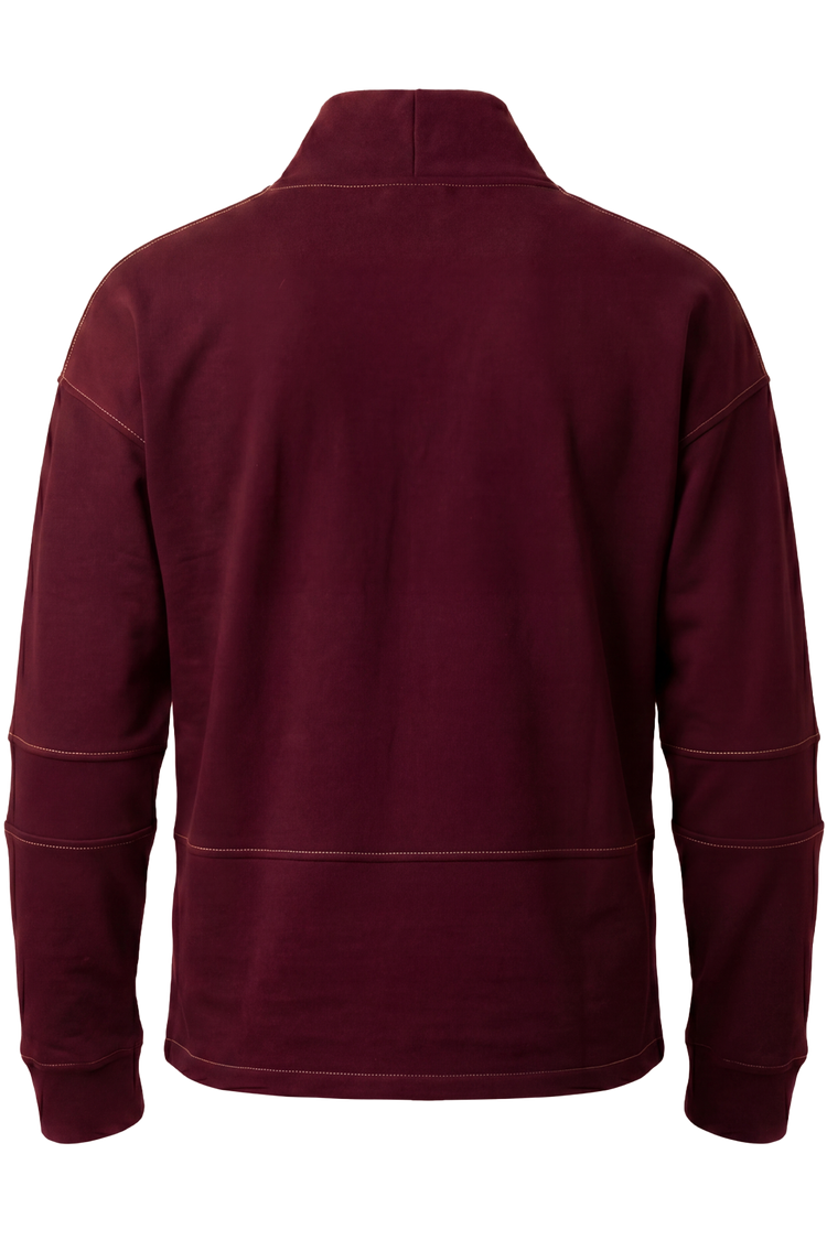 Vue arrière du t-shirt manches longues bordeaux style kimono avec coupe large et lignes épurées
