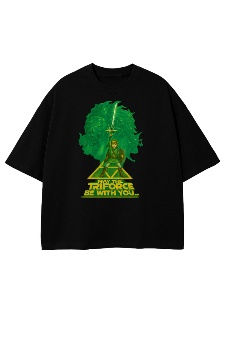 T-shirt noir oversize Zelda x Star Wars, design crossover humoristique geek.