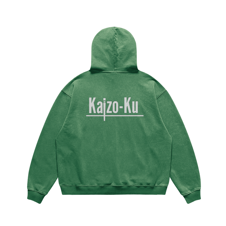 The back view of the Cactus Green Oversized Vintage Hoodie showcases a timeless design that&