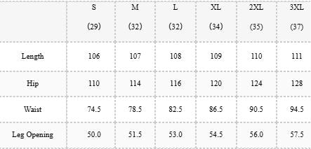 guide de taille du baggy curved legs kaizo-ku
