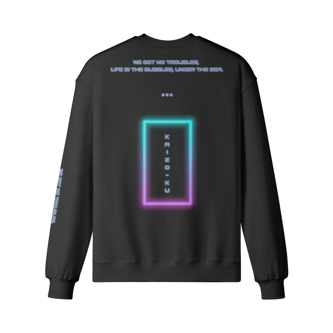 Back view of the Ibiza Electro Sweatshirt, featuring the bold 'Game Over' inscription amidst neon glory.