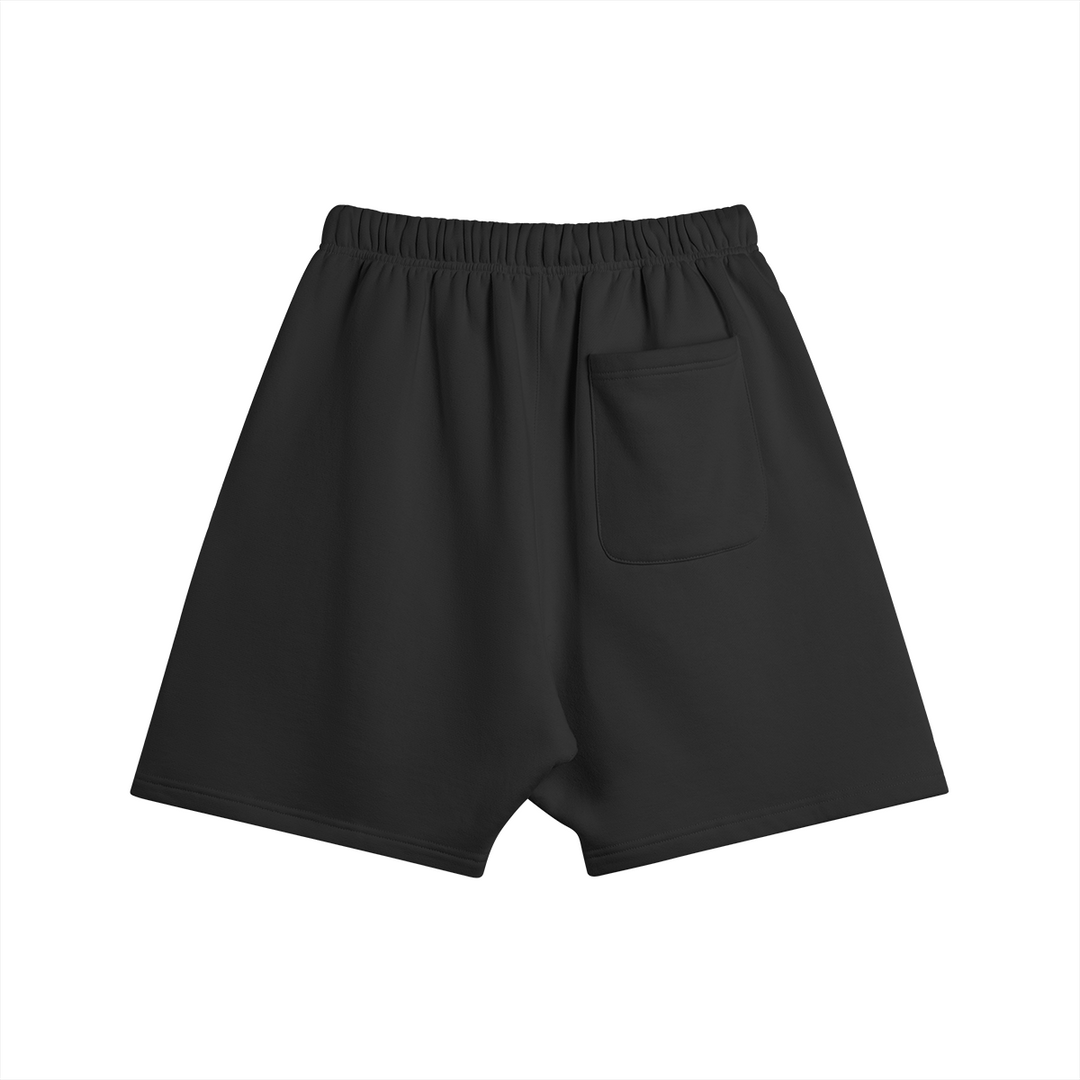 Back view of the Kaizo-Ku Oversized Moroccan-Inspired Shorts in black, designed for ultimate comfort and style.