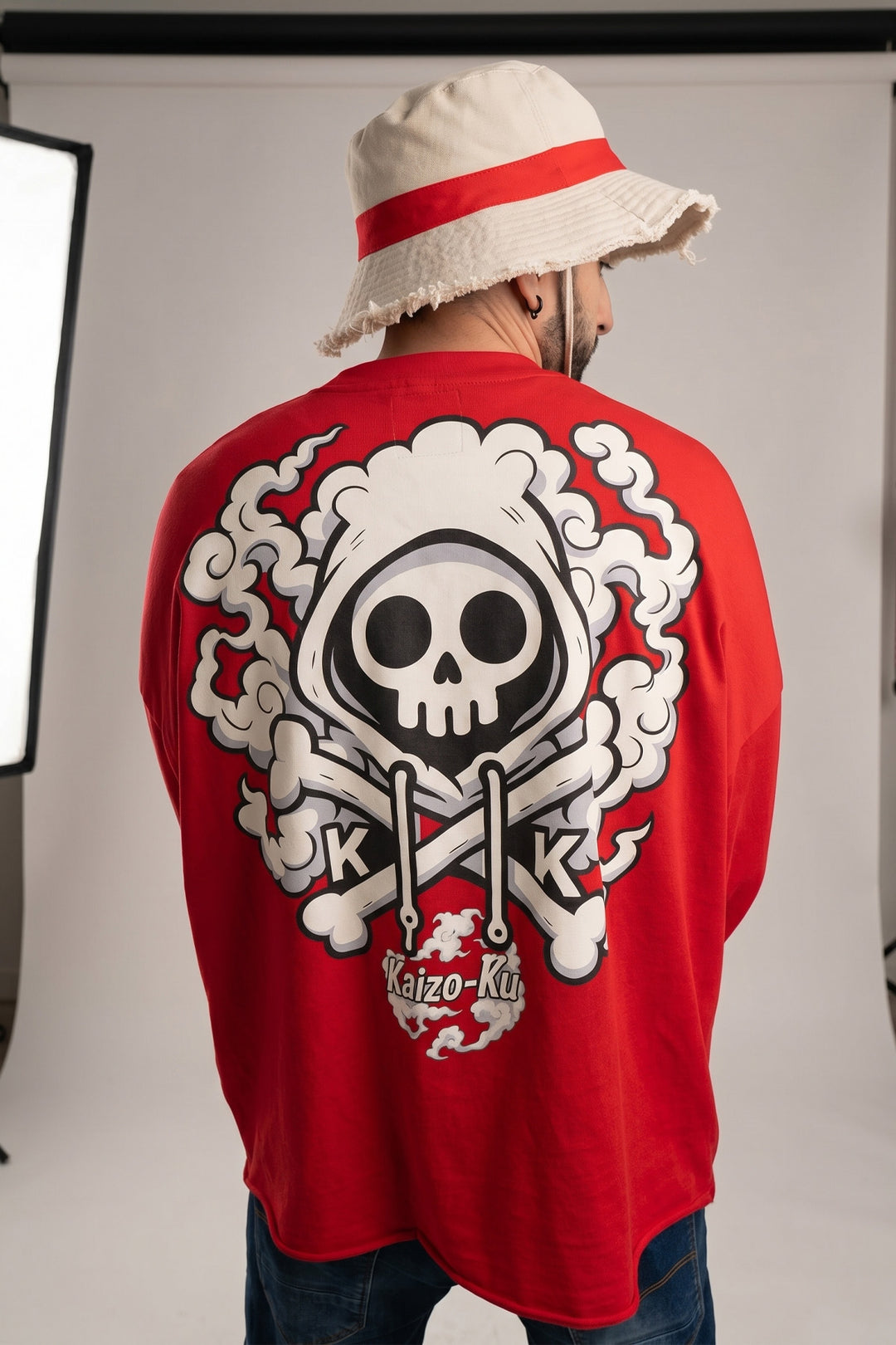 Sweatshirt Rouge Oversize "Kaizo-Ku" – Long Sleeve Inspiré de Luffy