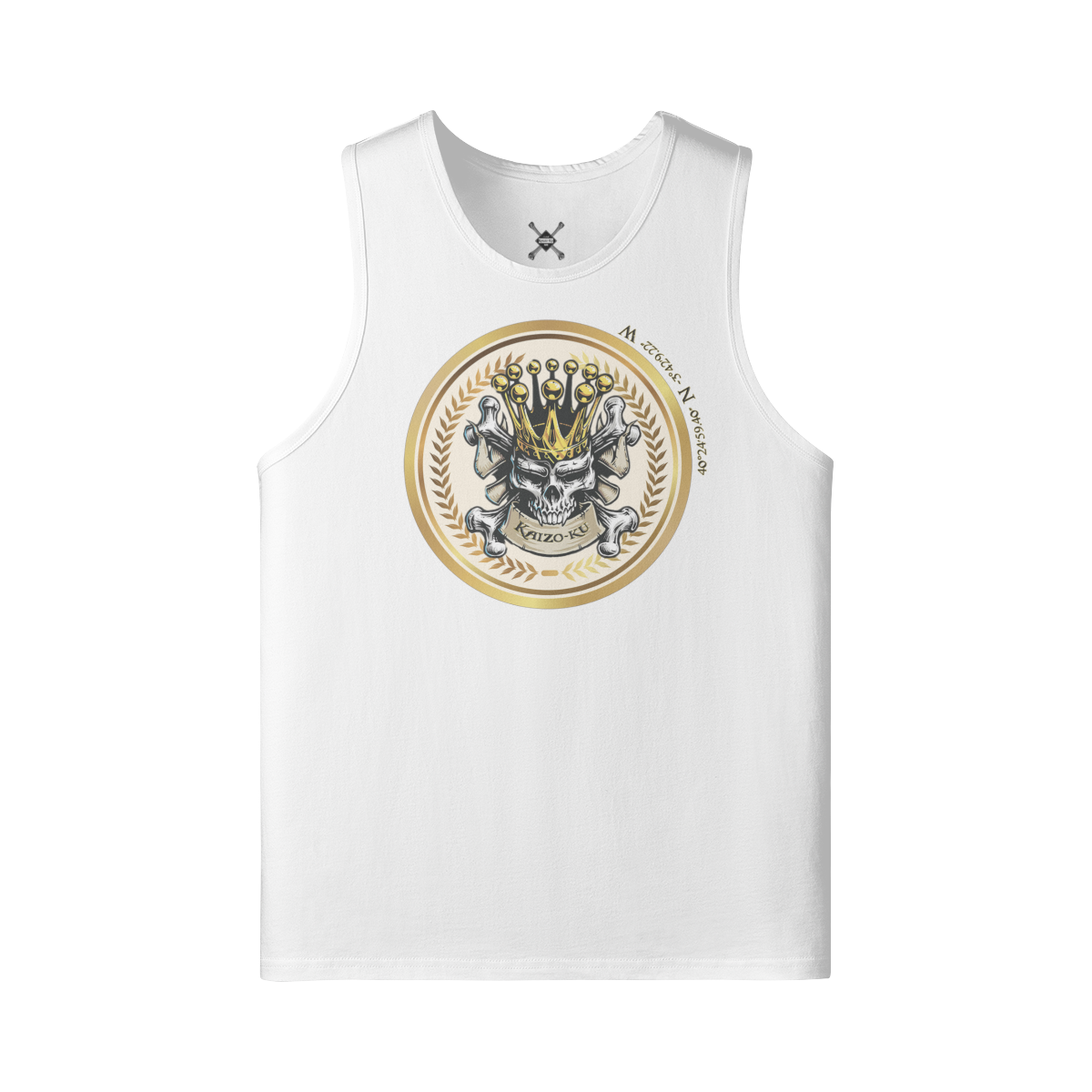 Front view of the Madrid Crown & Skull Tank Top showcasing the detailed skull and crown design.