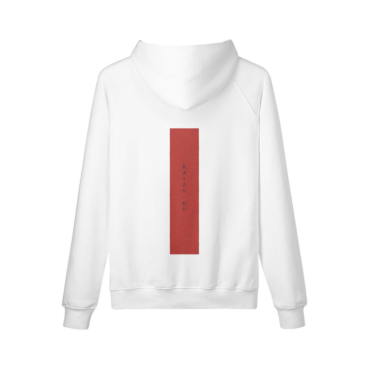 Back view of the Monaco Oversized Hoodie, highlighting its sleek design with 'Kaizo-ku' subtly incorporated within the red stripe, topped with an inspirational quote for a touch of sophistication.