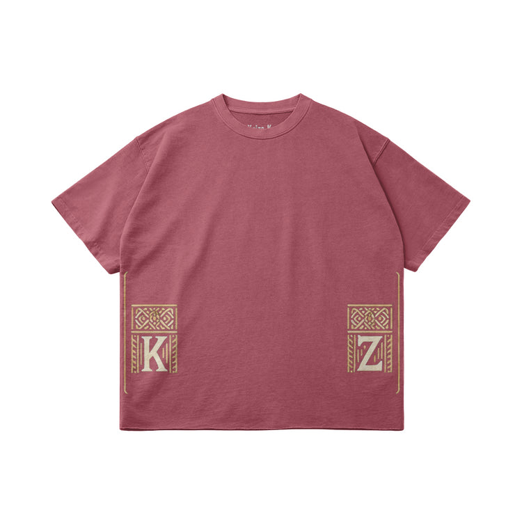 Front view of the Moroccan Sunset Oversized T-Shirt in pink, featuring minimalistic design perfect for casual streetwear.