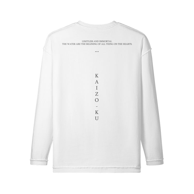 Back view of the New York Oversized Long Sleeves T-Shirt, featuring an inspirational quote and a sleek vertical stripe.