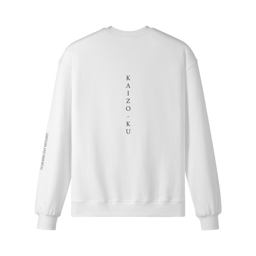 Back view of the oversized white New York oversized sweatshirt, showcasing the minimalist yet striking design.