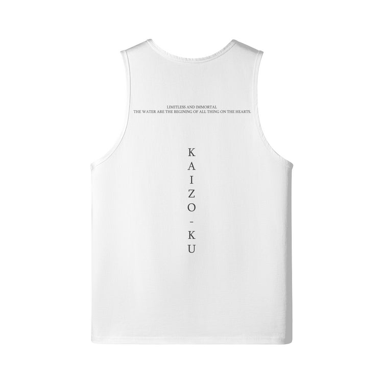 Back view of the oversized white New York Tank Top, showcasing the minimalist yet striking design.