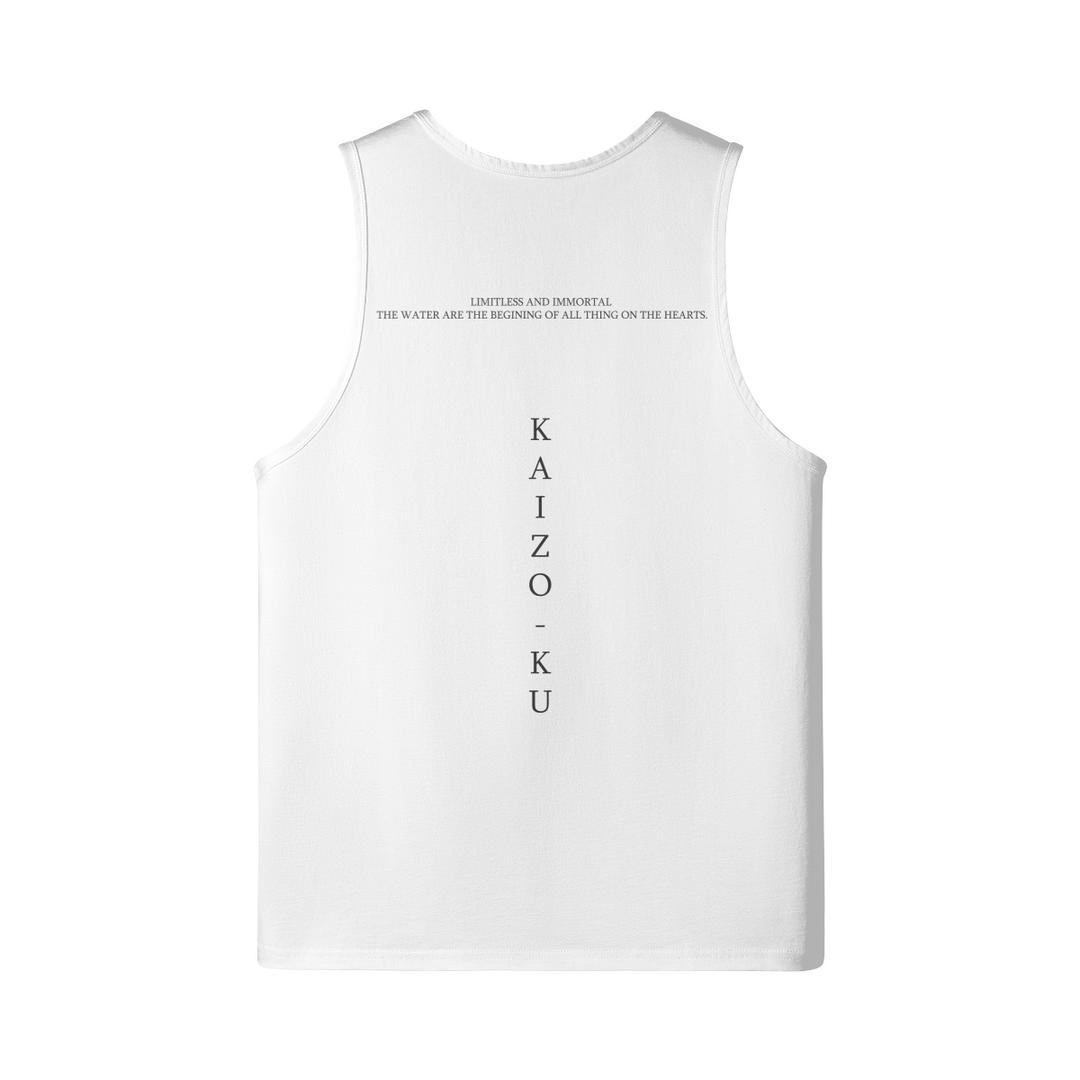 Back view of the oversized white New York Tank Top, showcasing the minimalist yet striking design.