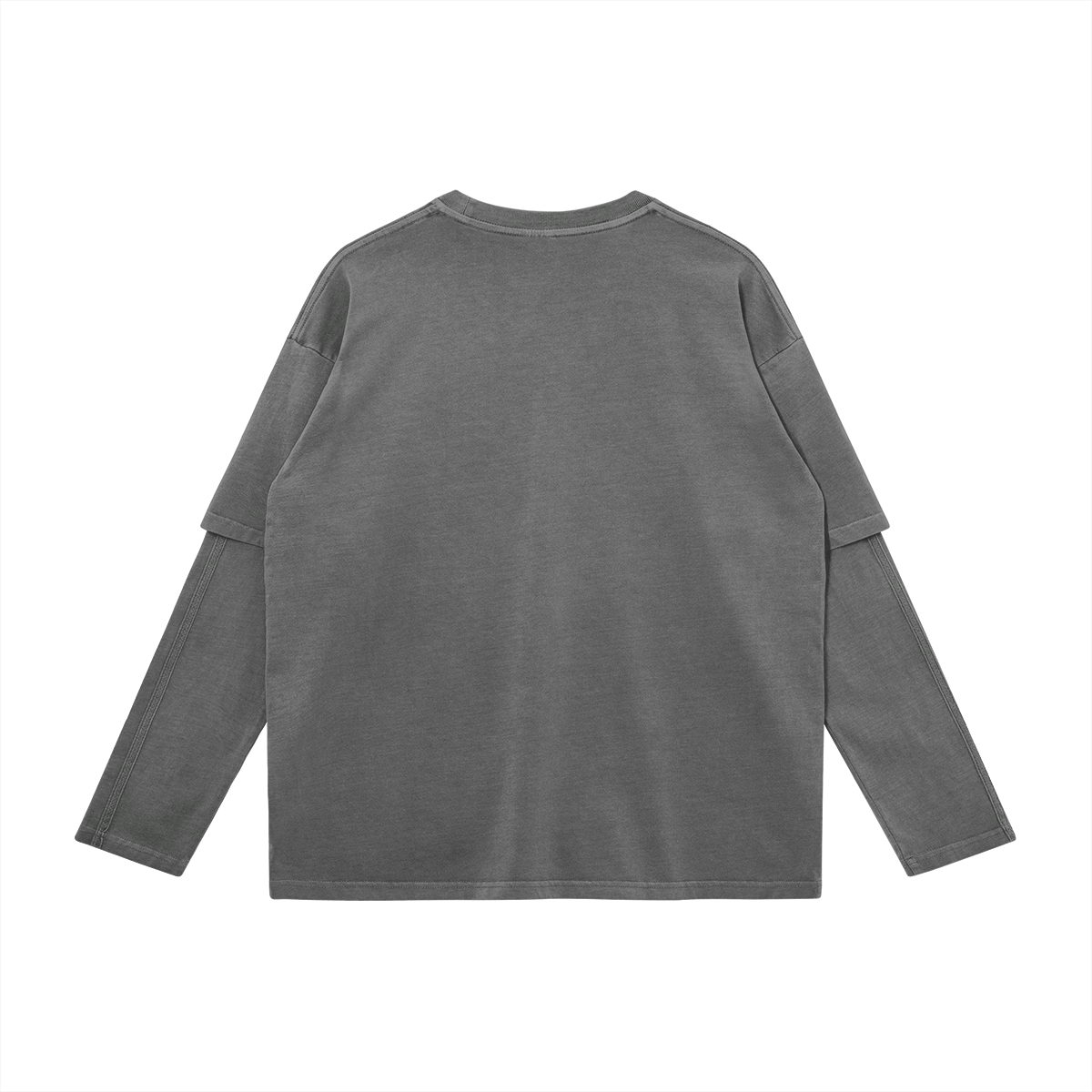 Back view of the Kaizo-Ku oversized 2-in-1 t-shirt in Bright Grey. Relaxed fit with a clean and minimal design, ideal for urban streetwear enthusiasts.