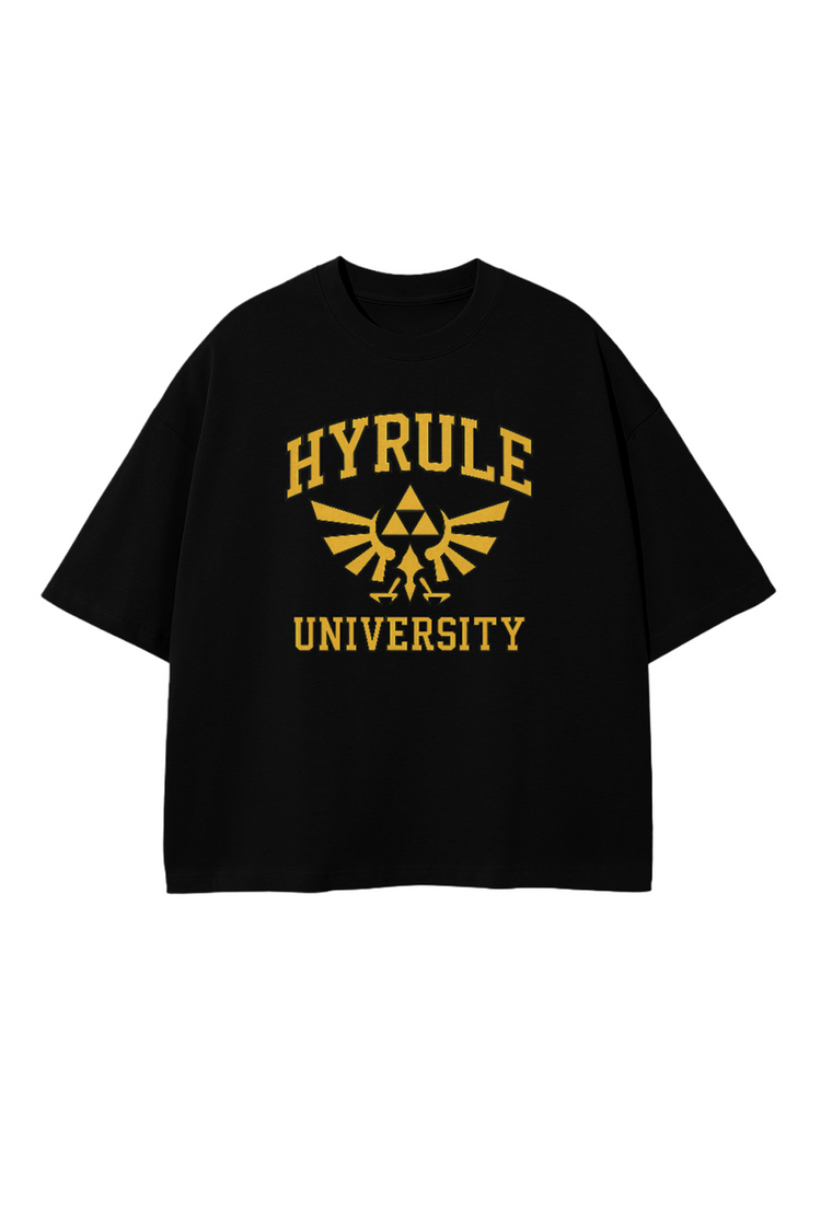 -shirt noir Zelda Hyrule University, logo Triforce dorée, streetwear geek Kaizo-Ku.
