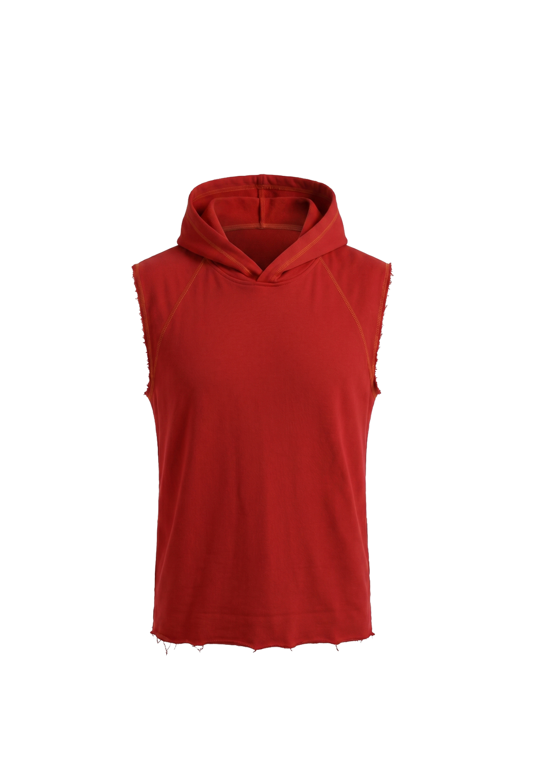 Tank top hoodie sans manches rouge – couture dorée, style streetwear Kaizo-Ku
