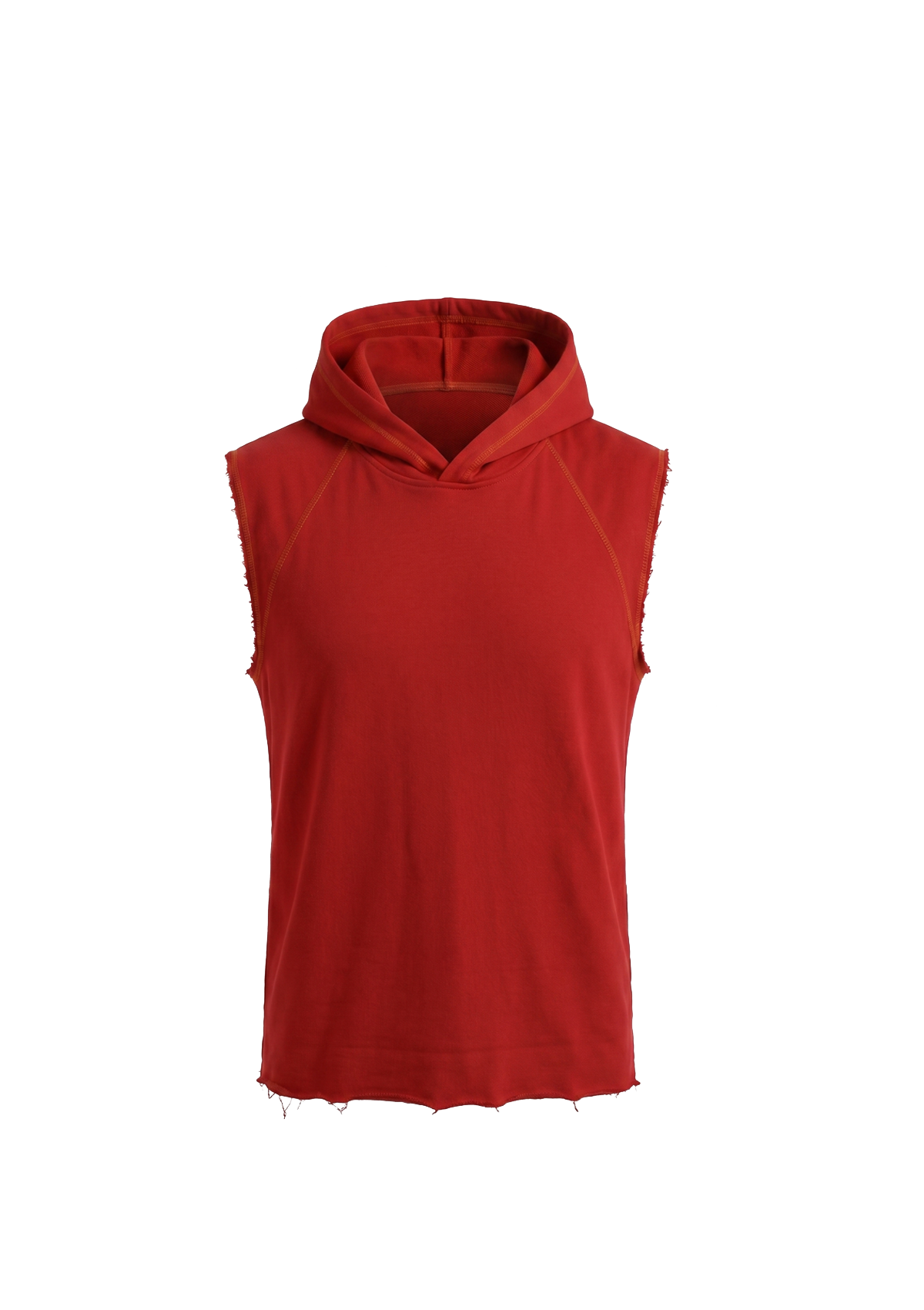 Tank top hoodie sans manches rouge – couture dorée, style streetwear Kaizo-Ku