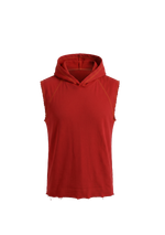 Tank top hoodie sans manches rouge – couture dorée, style streetwear Kaizo-Ku
