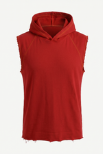 Tank top hoodie sans manches rouge – couture dorée, style streetwear Kaizo-Ku