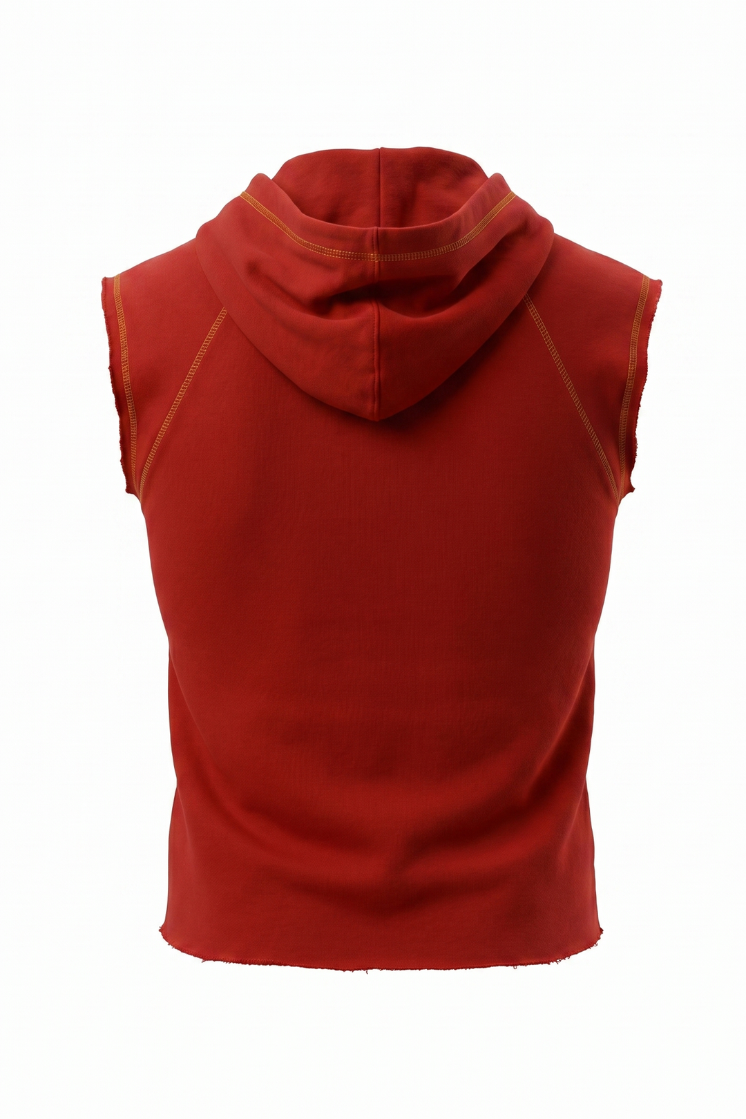Tank top hoodie sans manches rouge – couture dorée, style streetwear Kaizo-Ku